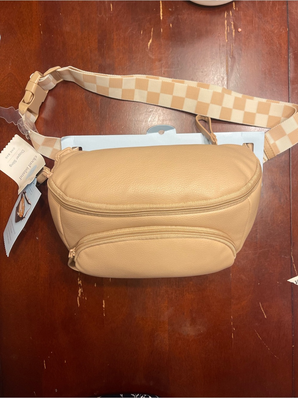 cloud island Beige/Tan Baby Bag with Checkered Strap